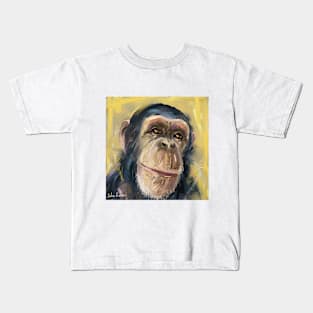 Loose Painting of a Smart Looking Chimpanzee on Yellow Background Kids T-Shirt